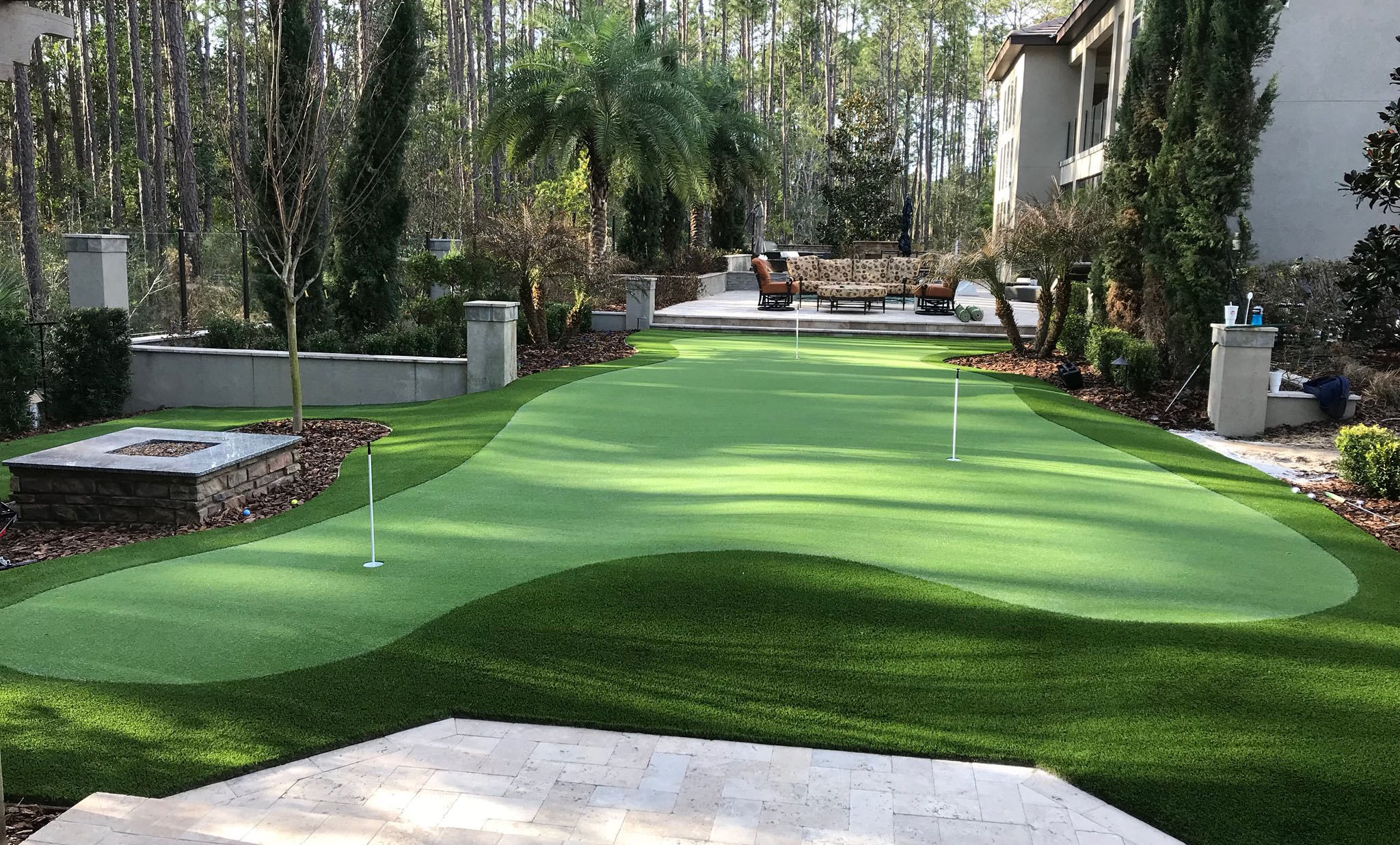 private courtyard with golf green
