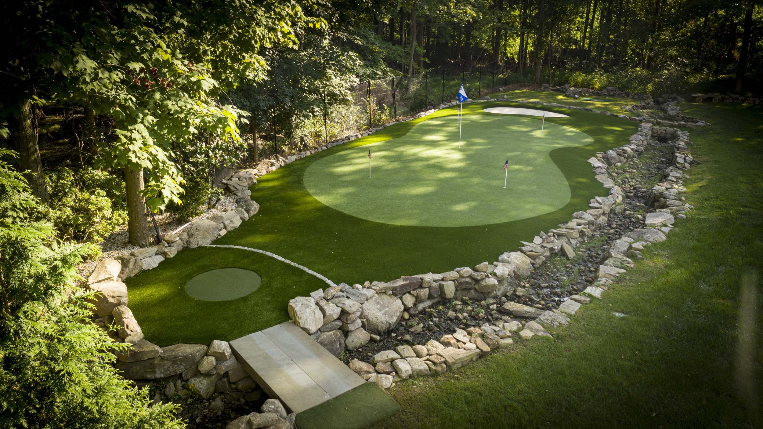 Custom Backyard Putting Green with Creek