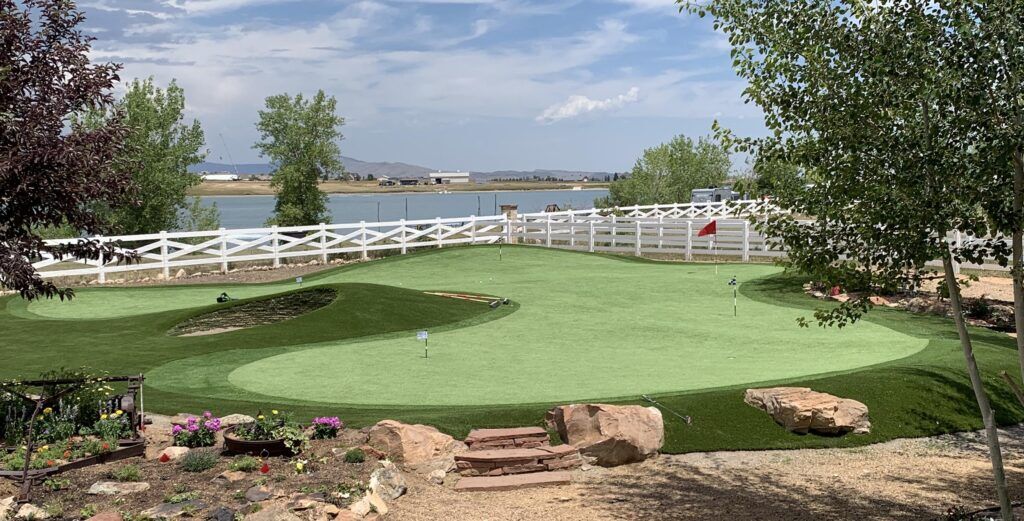 Artificial Turf Putting Green with Stacked Sod Bunkers
