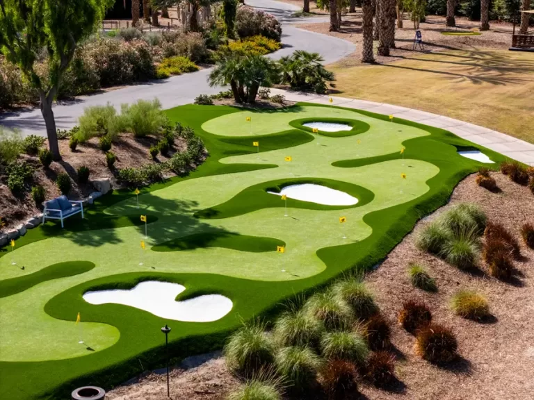Luxury 19-hole artificial turf putting course at Zenyara in Coachella Valley