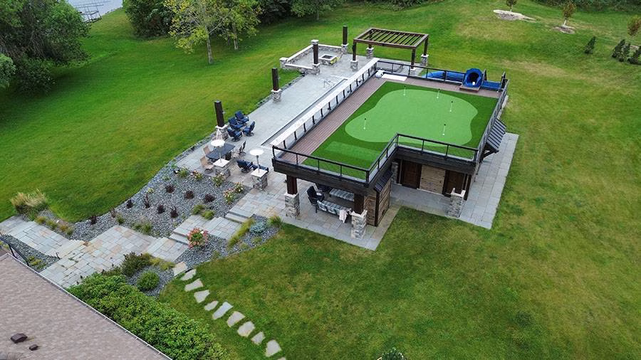 Artificial grass on a concrete pad on the terrace of a home